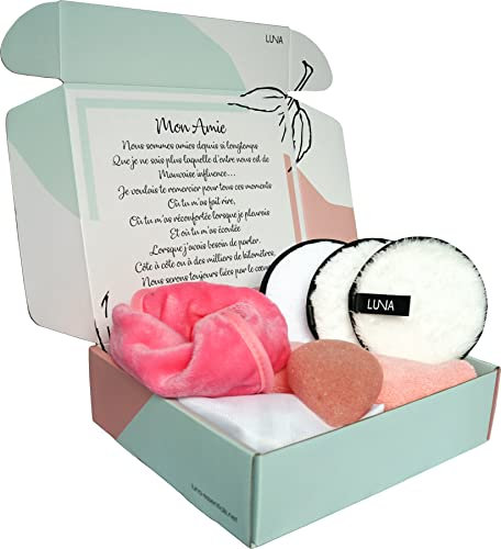 Coffret Cadeau Mon Amie Beauté Spa - Set Démaquillage 7 Produits Réutilisables Message Personnalisé - Idée Cadeau Anniversaire Amie Copine