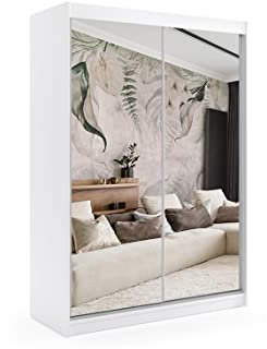 ALTDECOR Kleiderschrank mit Spiegel und Schiebetüren, kugelgelagerte Führungsschienen und Aluminium-Leisten - DEBI - 120 cm Weiß
