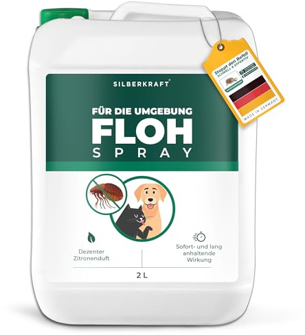 Silberkraft Floh-Spray für Wohnung & Umgebung [2 Liter] mit Sofortwirkung | gegen Flöhe, Zecken & Milben, Flohspray für Wohnung und Möbel, ideal für Textilien, Hundebetten, Teppiche & Polster