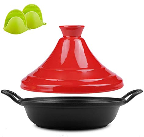 Casserole Dishes with Lids Moroccan Tagine Cooking Pot, 27 cm Tagine with Ceramic Lid and Silicone Gloves
