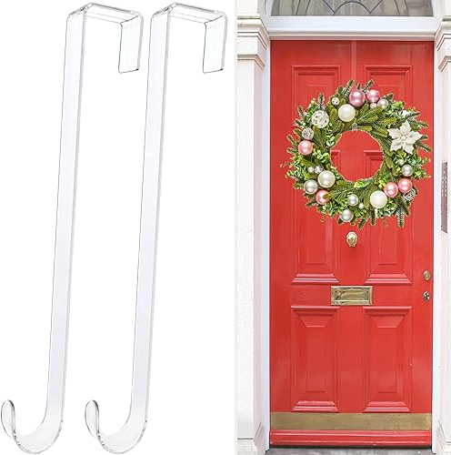 Kranzaufhänger für Haustür, 30,5 cm, transparenter Kranz-Türaufhänger, 2 Stück, Kranzaufhänger, kratzfest, Ostern, Halloween, Weihnachtsdekoration, Innen- und Außenbereich, Willkommensschild für