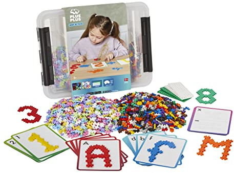 Plus-Plus 9603923, Geniales Konstruktionsspielzeug, ABC & 123, Buchstaben und Zahlen Set, Kreativ-Bausteine Box, 2000 Teile