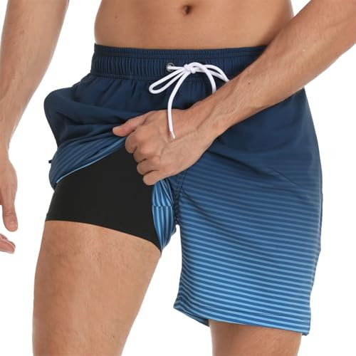 outfit spring Bañador Hombre Secado Rápido con Bolsillo, Pantalones Cortos de Natación 2 en 1 con Forro de Compresión, Bañadores Deportivos para Playa, Piscina y Entrenamiento