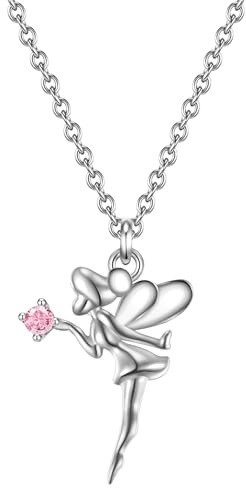 GLANZSTÜCKE MÜNCHEN Kinderglanz Kinder Kette 925/- Sterling Silber | rhodiniert, Ankerkette, Zirkonia, rosa, Fee, Karabinerverschluss