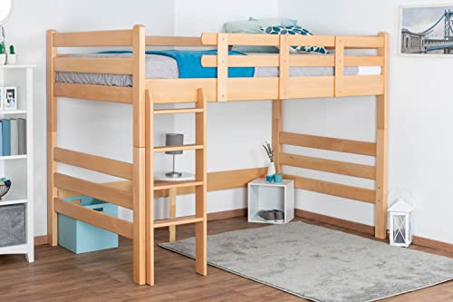 Hochbett für Erwachsene Easy Premium Line K23, Buche Vollholz massiv Natur lackiert, teilbar - Liegefläche: 120 x 200 cm