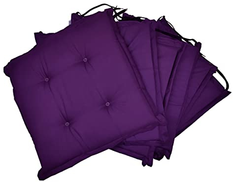 Natalia Spzoo Set von Stuhlkissen Sitzkissen Kissen Sitzauflage 40x40cm mit Bindebändern und Rundsteppung (6er Pack, 001)