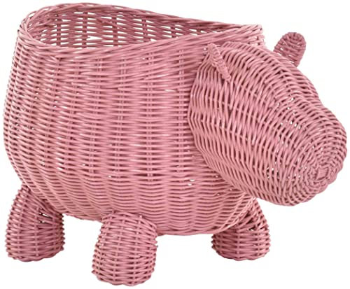 Krines Home Rattan Dekofigur Aufbewahrung Korb Tier Figur Kinderzimmer Deko Kindermöbel (Nilpferd, rosa)