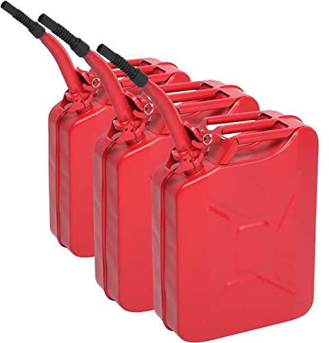 LEADZM Lot de 3 Jerricans Essence 20L en Métal – Bidons Carburant avec 3 Becs Verseurs Flexibles + Aération, Étanches UN (Norme) – Compatible Diesel/Kérosène/Gazoline/Bioéthanol (Rouge)