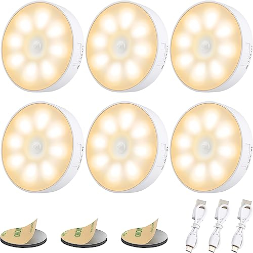 Electight 6 Stück 8 LEDs Nachtlicht mit Bewegungsmelder, Nachtlampe, USB Wiederaufladbares, 3 Modi Einstellbar, Auto/ON/Off, für Schlafzimmer, Schrank,Toilette, Flure - 3000K Warmweiß