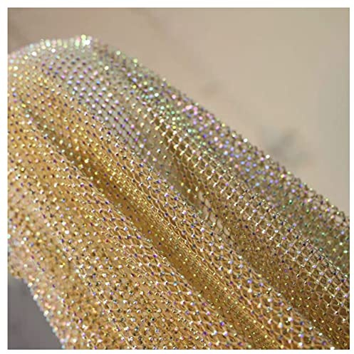 SHTGOI Strass Mesh Stoff 100x120cm Dehnbar Strass-Netz mit AB Farbe Strasssteinen Schneidbarer Netzstoff zum Schuhkappe Kleidung Strassbesetztes Netz Aprikose