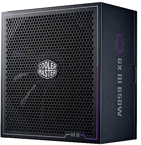 Cooler Master GX III Gold 650 Netzteil – 650 Watt PC-Netzteil, 80 Plus Gold, +90% Effizienz, ATX 3.0-Unterstützung, hohe Temperaturschwelle, 120 mm HDB-Lüfter, Null-RPM-Modus, vollständig modular