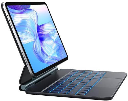 CHESONA Schutzhülle für iPad der 10. Generation mit Tastatur, Multi-Touch-Trackpad mit 7-farbiger Hintergrundbeleuchtung, schwebender freitragender Ständer, kabellose Tastatur für iPad 10. Generation