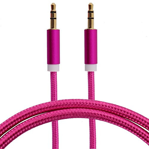 Generic Aux Cable 3.5mm, Mini jack to Mini jack Nylon Braided Headphone Aux to Aux cord Leads for Car, Stereo, Soundbar, TV, PC, Laptop, MP3 Player (Pink.)