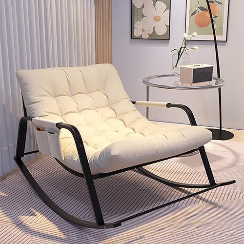SYUFRE Schaukelstuhl Mit Liegefunktion, Schaukelsessel Freizeitstuhl Relaxstuhl Schaukelsessel Mit Verstellbarer Fußstütze SchwingstuhlFür Wohnzimmer Schlafzimmerbüros (Color : White-2)