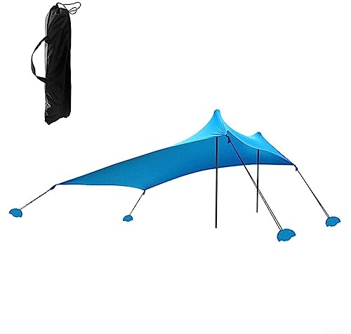 Tragbarer Strandschirm, Strandzelt, Sonnenschutz, Baldachin mit Sandsack, Anker, Sonnenschutz, Zelt für Strand, Camping, Sonnenschutz, Schutz für Picknick, Angeln, Blau