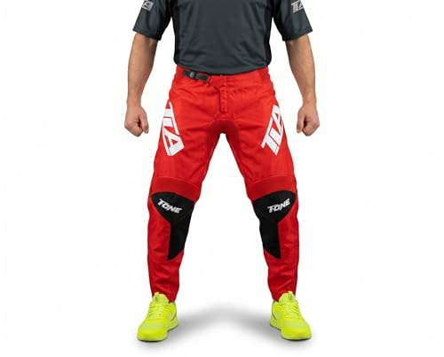 TLA T-One Pantalon Moto Cross, Enduro Quad, Robuste, Léger Tailles jusqu'à 46-6XL pour Homme, Femme, Enfant, Vêtements Moto, Combinaison Motocross, Enduro Quad (FR/ES, Numérique, 34, Rouge)