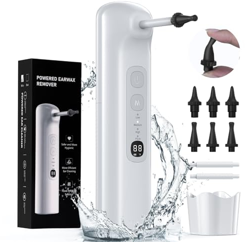 Ear Wax Removal Kit, Ear Cleaner Electric Ear Wax Removal, Ear Syringe Kit for Removing Ear Wax, Ear Cleaner Ear Wax Remover With 4 Cleaning Modes, 6 Disposable Tips, For Adult Kids (White)