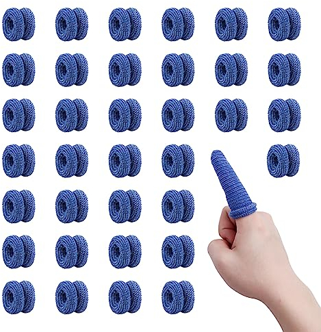 BORISCA 35 Stück Fingerverband, Fingerlinge Verband Elastisch Fingerpflaster Fingerling Atmungsaktiv Fingerkuppenverband Finger Baumwolle Fingerschutz Bei Verletzung Verband(Blau)