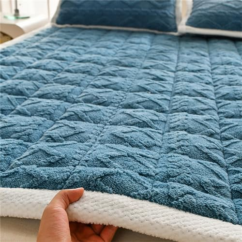 Odot Jacquard Flanell Matratzenschoner,Matratzenschutzbezüge Gesteppt Matratzenauflage Weiche Matratzen Topper Matratzentopper Matratzenbezug für Matratzen & Boxspringbett (90x200cm,Pfauenblau)