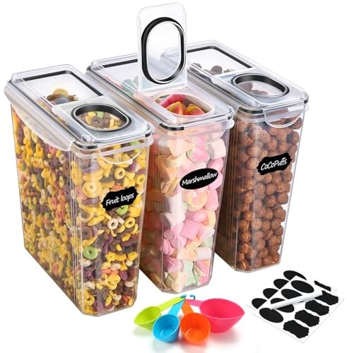 YASHE 3 Stücke Vorratsdosen Set 3.7L, Vorratsdosen mit Deckel Luftdicht, Kunststoff BPA freie Küche Aufbewahrungsbehälter für Mehl, Hafer, Aufbewahrungsbox Küche mit 16 Etiketten