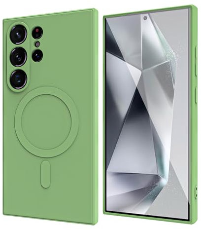 PSIOXY Magnetisch für Samsung Galaxy S24 Ultra Hülle [Kompatibel mit Magsafe & Kabellosem Laden] Cover Mikrofaser Innenfutter Weiche Silikon Handyhülle für Samsung Galaxy S24 Ultra Hellgrün