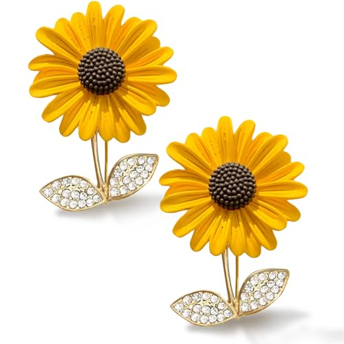 EUPSIIU 2 Stücke Damen Sonnenblume Brosche Strass Brosche, Mode Schmuck Brosche, Strass Pins, Kleidung Zubehör Dekoration, Damen Anstecknadeln für Partys, Bankette, Abendessen, Geburtstage (Gold)