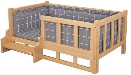 ppARK Haustierbett Ganzjahres-Haustier-Sofabett, erhöhtes Hundebett aus Holz mit waschbarer Matratze für mittelgroße/große Haustiere im Innen- und Außenbereich