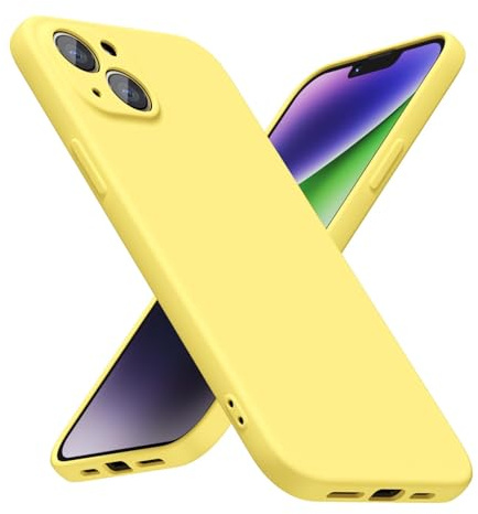 LoeoeL for iPhone 14 Phone Case Silicone, Minimalist Ultra Thin Slim Soft Rubber Gel Solid Color Matte TPU Cute Case for Women Men, Girly Plain Aesthetic Design & Camera Cover Protection, Yellow