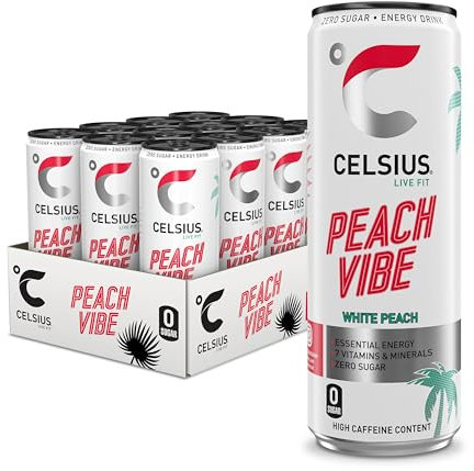 CELSIUS Sparkling Peach Vibe, Refreshing Energy Drink, 355ml (Pack of 12)