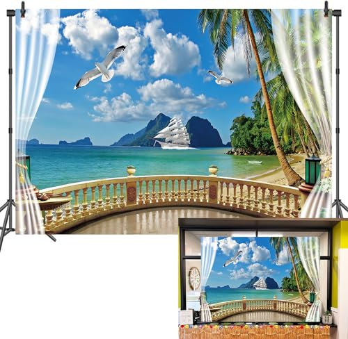 BAIFNEZ Tropischer Strandhintergrund, Sommer, Hawaii, Dschungel, Palme, Urlaub, Party, Hintergrund, Meer, Szene, Hochzeit, Fotografie, Geburtstag, Brautparty, Banner, Foto-Requisiten, 2,7 x 1,5 m