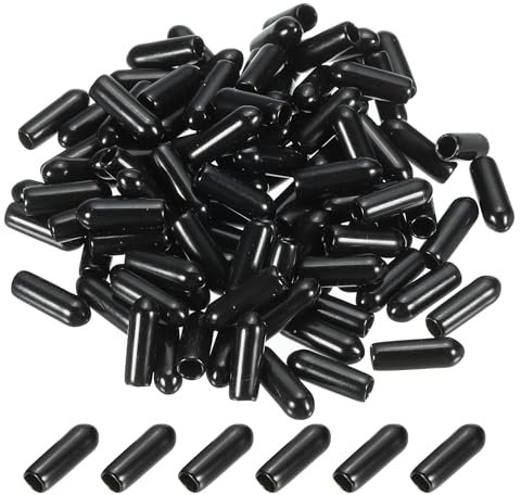 PATIKIL Tapones de Extremo de Vinilo de 3.5MM, Paquete de 120 Tapas Flexibles para Tornillos y Pernos, Protectores Redondos para Tubos Metálicos, Color Negro
