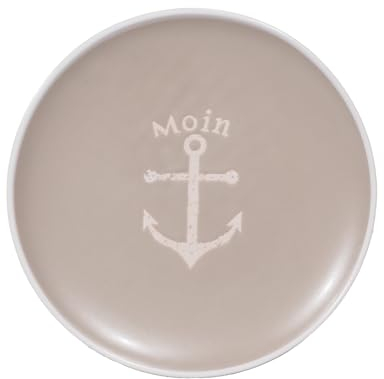 Seaside No.64 - maritimes Steingut-Geschirr - Mix & Match Serie zum Kombinieren - nautische Motive, warme Farben - Küchenzubehör aus Keramik, Geschenkartikel (Teller Ø20,5cm, Anker beige)