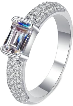 Gualiy 18 Karat Weißgold Ring, Hochzeitsringe Damen Baguette Form Labor Diamant 1ct Ringe Größe 58