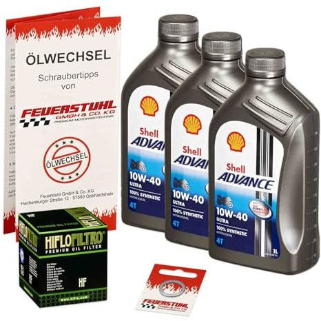 Öl & Ölfilter für Honda XRV 750 Africa Twin, 1993-2003 (RD07), Ölwechsel Set, Shell 10W-40 Motoröl + HiFlo Filter + Dichtring(e)