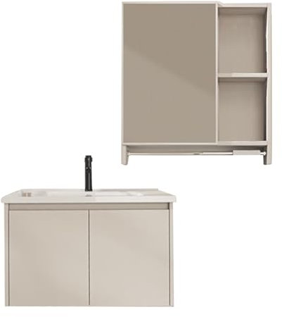 Badezimmer-Waschtisch-Kombination, Cremefarbener Space-Aluminiumschrank für zu Hause