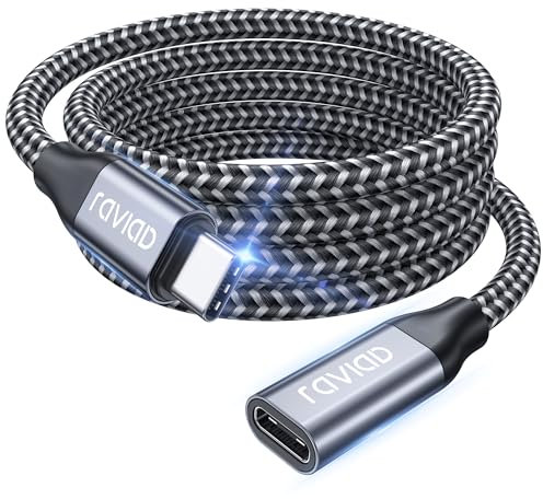 RAVIAD Cable Alargador USB C 1M, Cable de Extension USB C 3.2 Gen 2 10Gbps Vídeo 4K@60Hz, Alargador USB C Carga Rápida 100W para iPhone 15 Plus Pro Max, Macbook Pro, Pad Pro, Galaxy S24 Ultra S23 S22