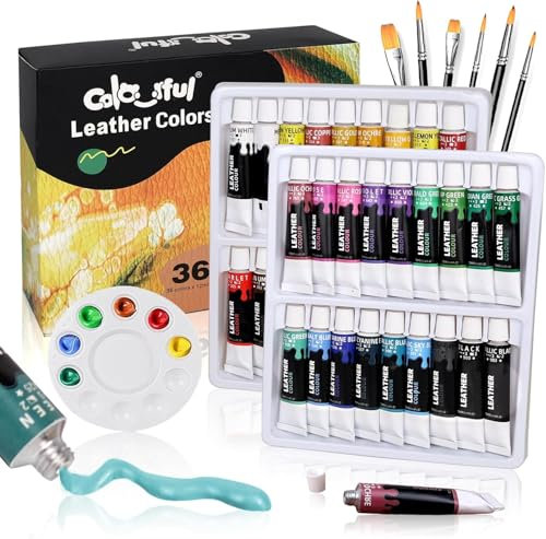 Colorful Vernice acrilica in pelle per pittura di scarpe, 36 colori, per decorare borse e portafogli, cura di giacche in pelle, artigianato fai da te e personalizzazione di progetti in pelle