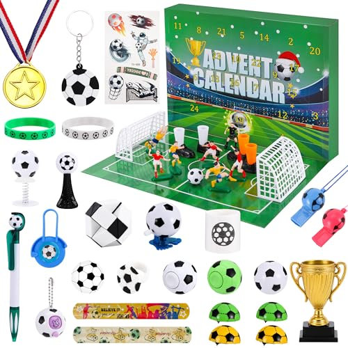LINROMIA Adventskalender Fußball 2025 für Kinder, 24 Tage Weihnachtskalender Fußball Adventskalender Spielzeug für Jungen Mädchen Fußballfans Weihnachtsgeschenke