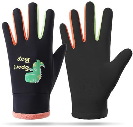 Aiyomimo Kinder Cartoon Warme Handschuhe Outdoor rutschfeste Sport Laufen Reithandschuhe für Jungen Mädchen 3-12 Jahre (Schwarz Orange, S (3-7 Jahre))
