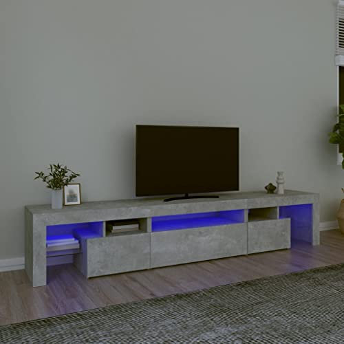 Sufrk Mueble para TV con luces LED gris cemento, 215 x 36,5 x 40 cm, para salón, mueble TV con estante, fácil montaje
