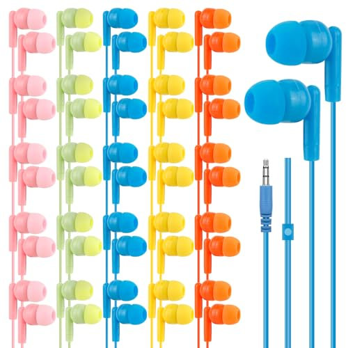 CNSZSLZ Confezione da 100 auricolari usa e getta perfetti per scuola, classe, studenti, bambini, regali e adulti all'ingrosso (5 colori misti)