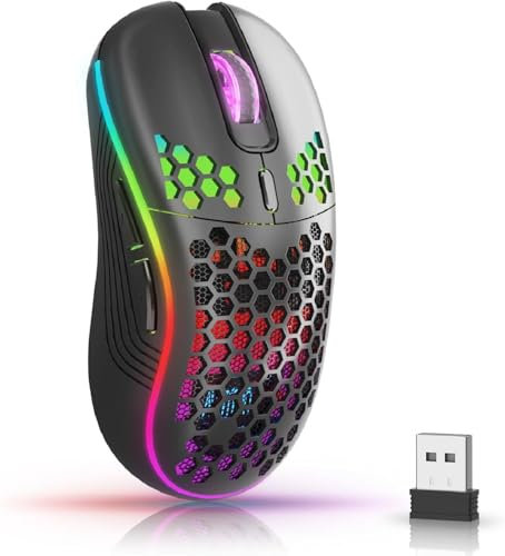 ILUMEC Wireless Gaming Mouse with RGB Lighting, Rechargable USB Connection, Optical Sensor, Honeycomb Design