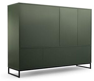 BETTSO - Kommode Groß - Sideboard Wohnzimmer - 160cm breit, 120cm hoch - 5 Türen, 8 Einlegeböden - hohe Metallbeine - Highboard für Schlafzimmer, Wohnzimmer, Flur - Grün