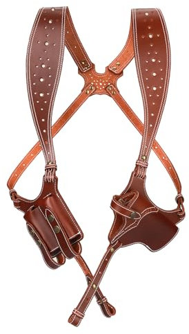 TOURBON Adjustable Shoulder Holster Leather Concealed Pistol Gun Holster with Double Magazine Pouch