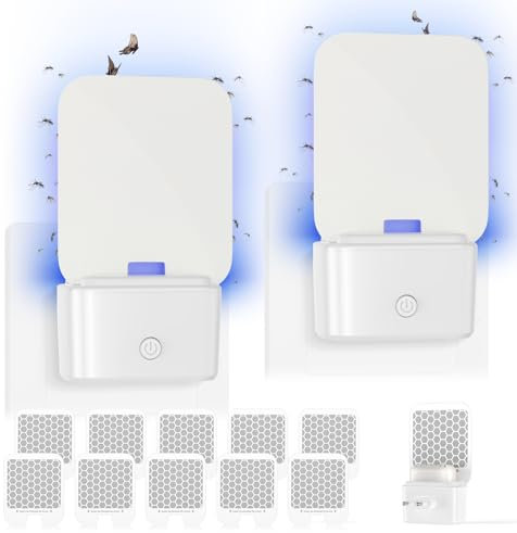 Insektenvernichter Elektrisch, Fliegenfalle Innenbereich Plug in 2 Stück Mückenschutz für den Heimgebrauch mit klebrigen Pad Insektenfänger für Fruchtfliegen, Moskitos, Mücken, Motten, Weiß