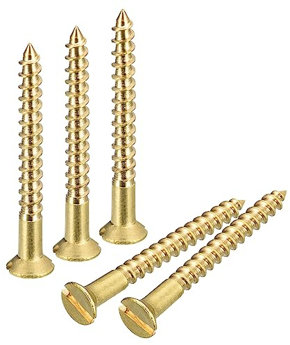QUARKZMAN 30 Stück Schlitz Messing Holzschrauben, M2,5 x 25mm Schlitzantrieb Senkkopf Selbstschneidende Schraube für Holzarbeiten Möbel