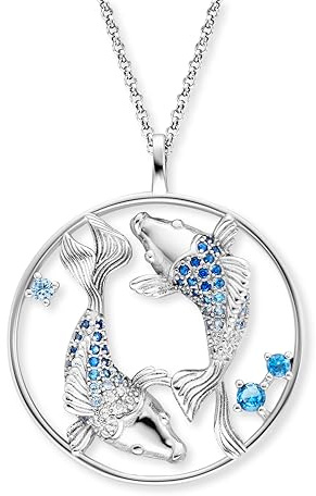 Engelsrufer Damen Halskette aus Sterling Silber mit Anhänger Yin Yang Fische – besetzt mit funkelnden Zirkonia Steinen – Länge: 42+4+4 cm