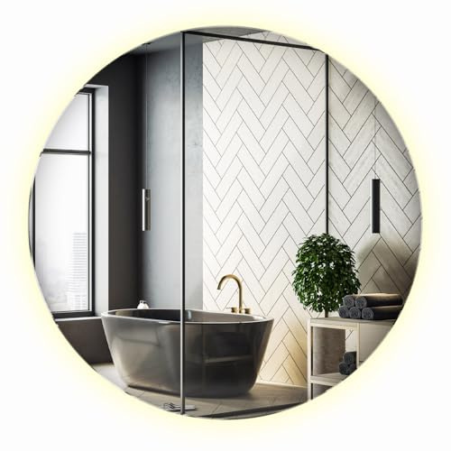 Runder LED Spiegel 40 cm | Neutralweiß Licht | Badspiegel mit Licht | Spiegel fürs Bad | Dekospiegel Wand | Flurspiegel Modern Minimalistisch | LED Beleuchtung