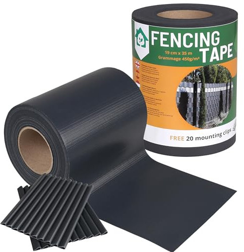 Ruban de clôture, couverture de clôture en panneaux, ruban d'ombrage I Brise-Vue Pour Clôtures Rigides De Jardin Résistant aux Intempéries UV 450g/m2 35 m + 20 clips de fixation (Anthracite, 19 cm)