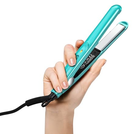 Farery Mini-Haarglätter, Keramik-Mini-Glätteisen für kurzes Haar/Locken, Pony, leicht und tragbar, kleine Glätteisen, weltweite Spannung für Reisen, Aufbewahrungstasche, blau